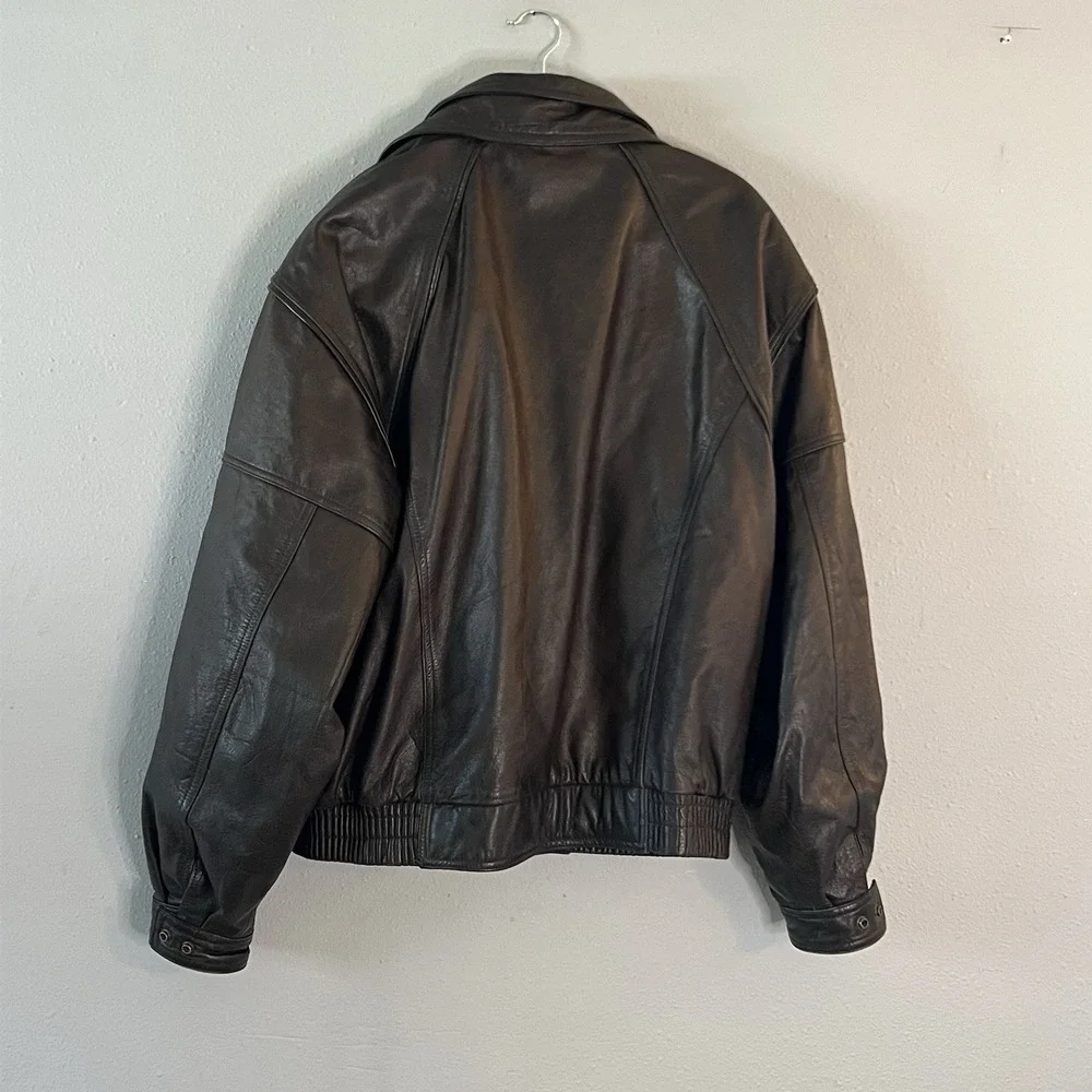 Wilsons Leather Brown Bomber Jacket Mens L Oversized Moto Biker 90s Vintage